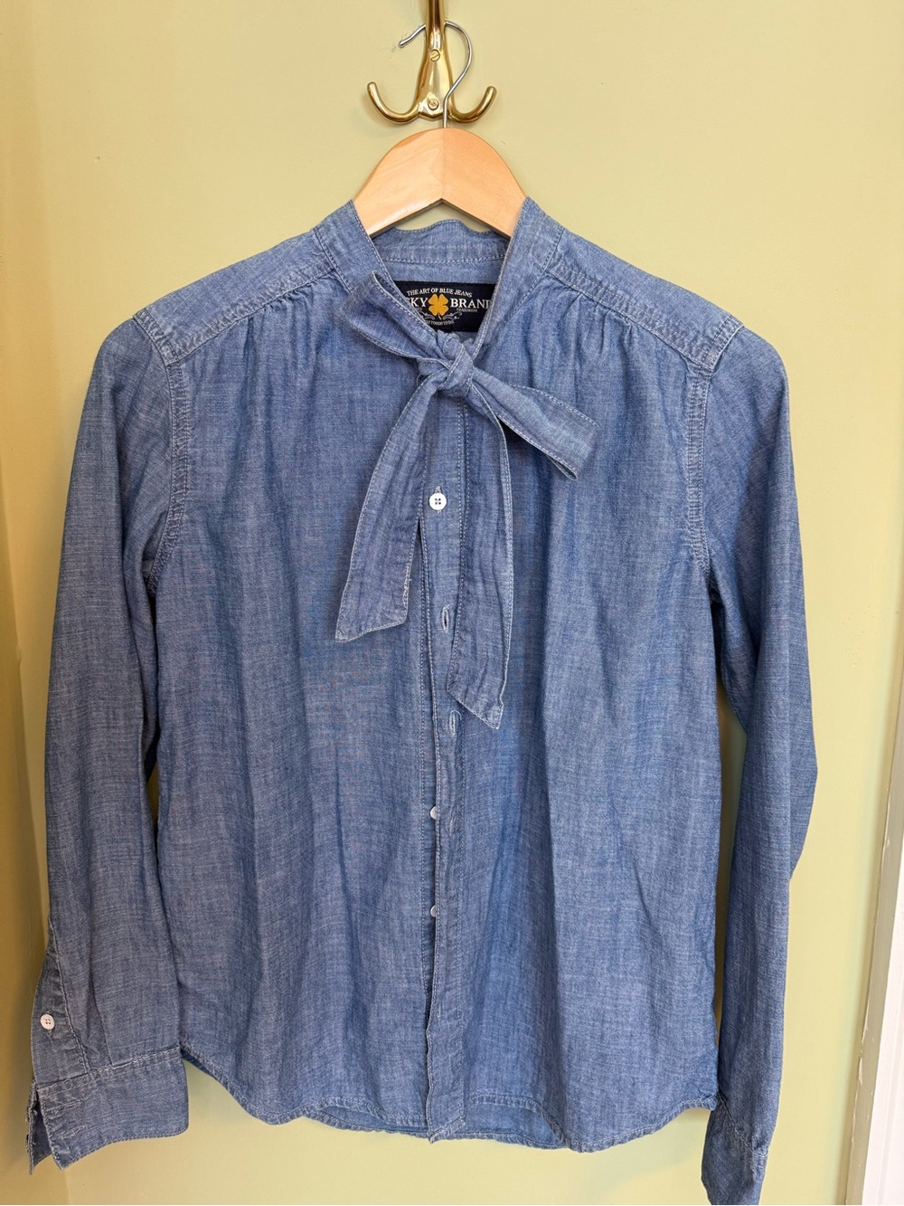 Lucky Brand Blue Chambray Tie-Neck Button-Down Shirt